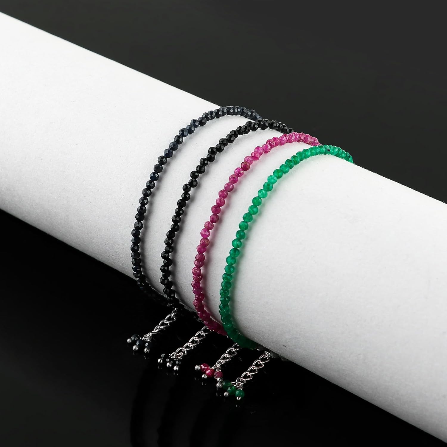 TGH Natural Gemstone Beads Bracelet - Micro Faceted 3-3.5mm Healing Crystals - 7+1 Inch Silver Plated Brass Chain - Birthstone Jewelry - Image 5