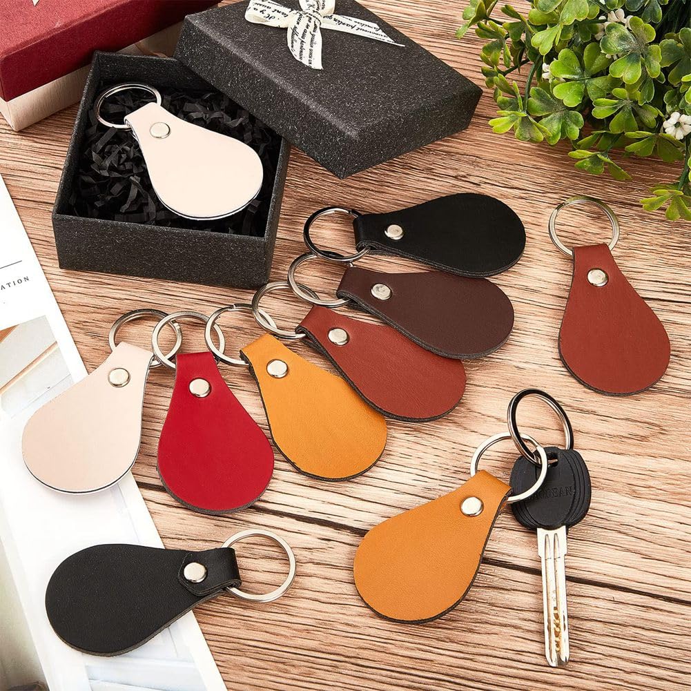 Kit de 60 Porte-Clés en Cuir Vierges avec Rivets et Porte-Clés en Cuir pour Gravure DIY
