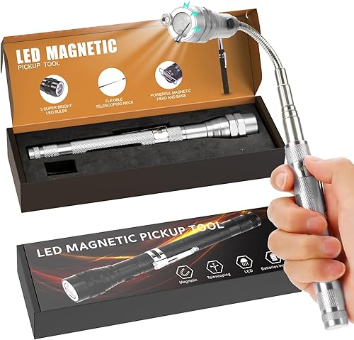 Miniatura 8 de Herramienta de recolección de linterna magnética, regalos para papá, accesorios telescópicos con LED regalos para hombres, esposo, él, rojo