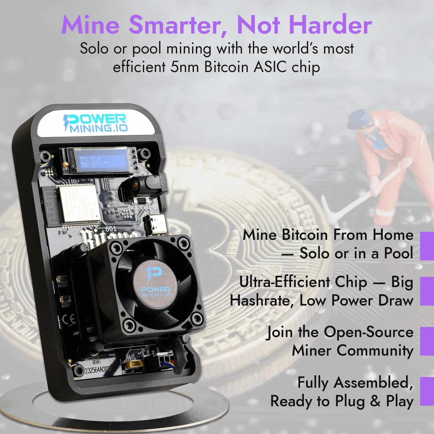 Bitaxe Gamma 601 ASIC Bitcoin Miner | 1.1 TH/s @ 18W | BM1370 (Antminer S21  Pro Chip) | Wi-Fi | USB-C | AxeOS | Open Source | Made in Europe | Incl.  voeding & standaard : Amazon.nl: Elektronica