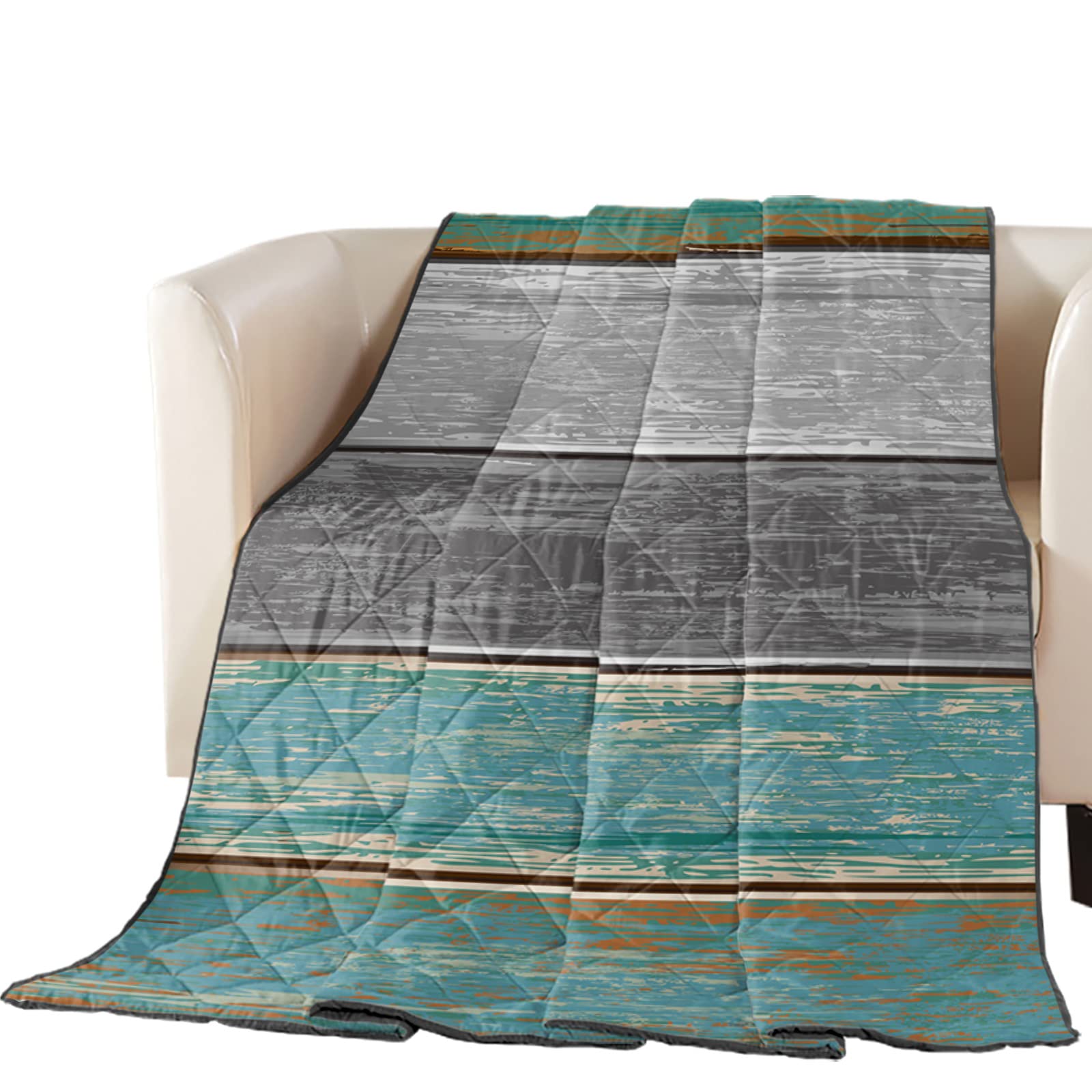 Quilt Oversized King Luxury Quilted Comforter Bedspread-Thin Soft Cozy, Rustic Farm Wood Teal Green Grey Brown Reversible Stitched Summer Lightweight Quilt Coverlet for All Season Oversized King
