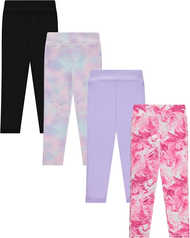 BTween Girls 4 Pack Leggings Set, Exercise, Sports Tights with Wide Waistband for Girls