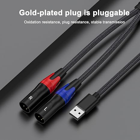 USB A to Dual XLR Male Audio Cable and Sterro Power Amplifier Cable, 6.6 Foot, 1 Pack, Black, Prefossional for PC, Mixer, Tablet, Laptop, with HIFI level Decoding Chip, Pure Copper Plated Conductors