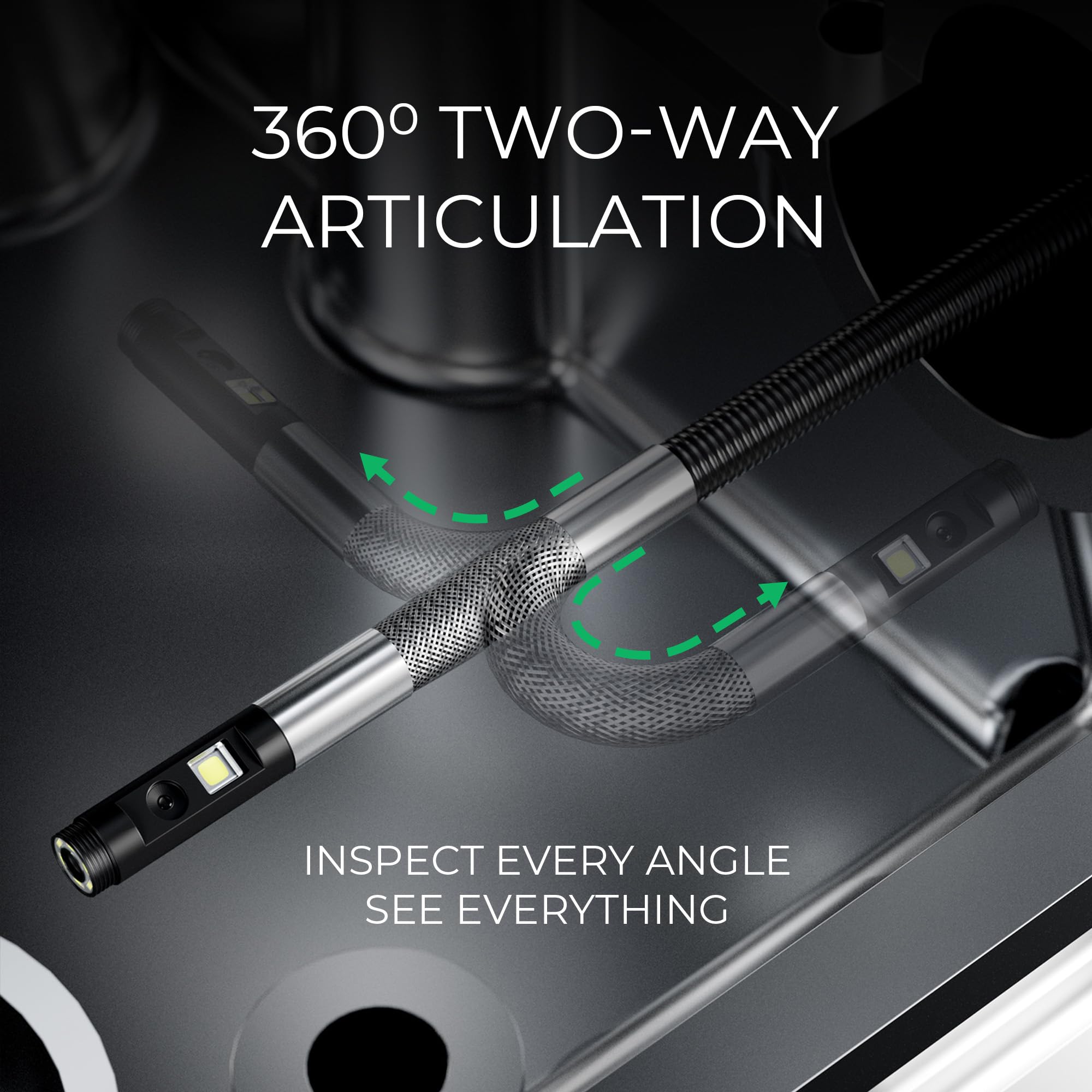 Two-Way Articulating Borescope, Dual Lens Inspection Camera with Light, 6mm Lens Snake Camera for Mechanic Inspections, and Plumbing, .24in Borescope Automotive, Industrial Endoscope, 5ft — Amazon image 3