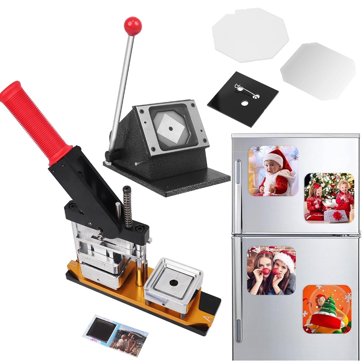 DIY Fridge Photo Magnet Machine, Square and Rectangle Button Maker Kit for Custom Badges,1000Acrylic+Magnet