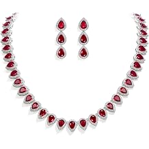 Womens Full Prong Cubic Zirconia Teardrop Bridal Necklace Earrings Set