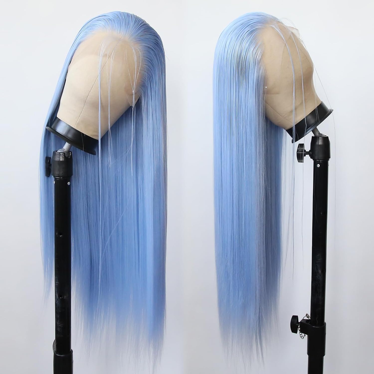 BTWTRY Light Blue Wig Long Straight Sky Blue Lace Front Synthetic Wigs Pre Plucked Natural Hairline for Black Women Heat Resistant Fiber Hair Cosplay Daily Wear Wig (Light Blue)