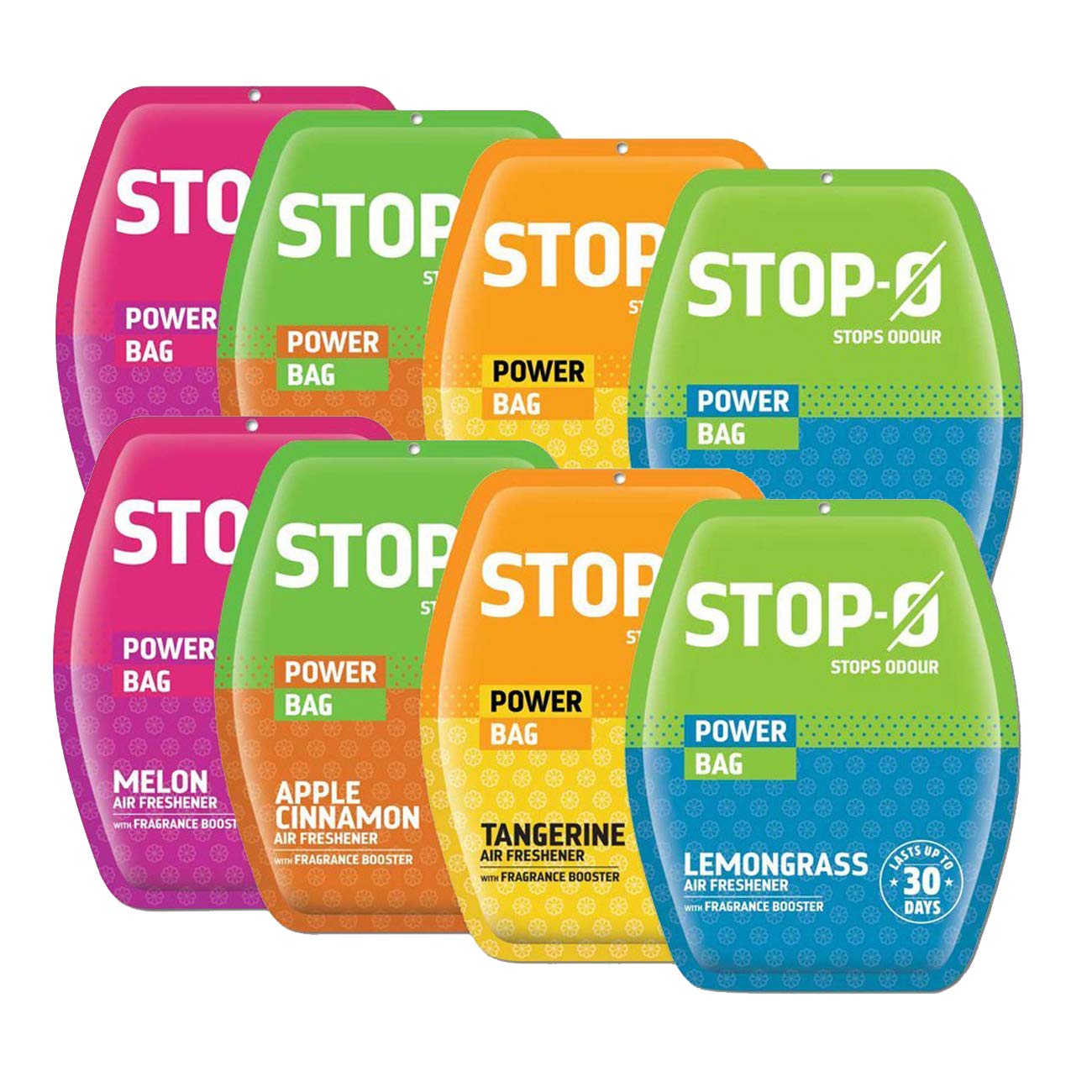 Lia Stop-O Air Freshener Power Bag Combo with Fragrance Boosters, Lemongrass, Apple Cinnamon, Tangerine, Melon Gel (80 g) -Set of 2