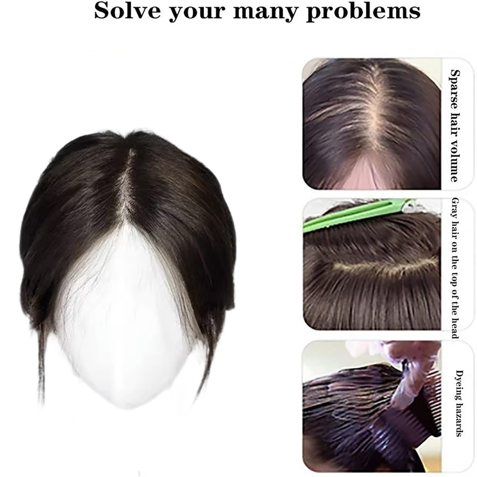 Pony Haaraufsätze for Frauen Mit Schütterem Haar 100 % Echte Echthaarteile, 11*11cm Seidenbasis-Clip-in-Top-Toupet, 10-Zoll Natürliches Schwarz Haarverlängerungen Gegen Haarausfall/weißes Haar