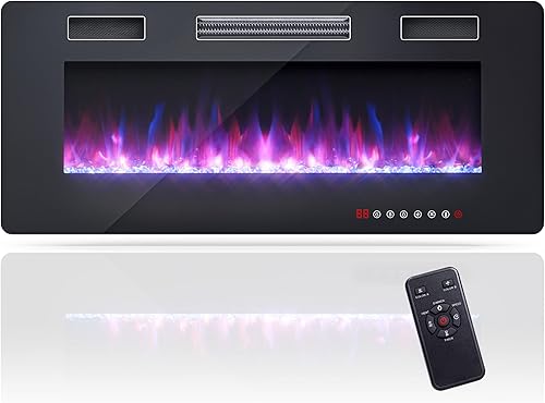 Miniatura 1 de RELAX4LIFE Chimeneas eléctricas empotradas y montadas en la pared de 42 pulgadas, insertos de chimenea eléctrica con control remoto, temporizador de