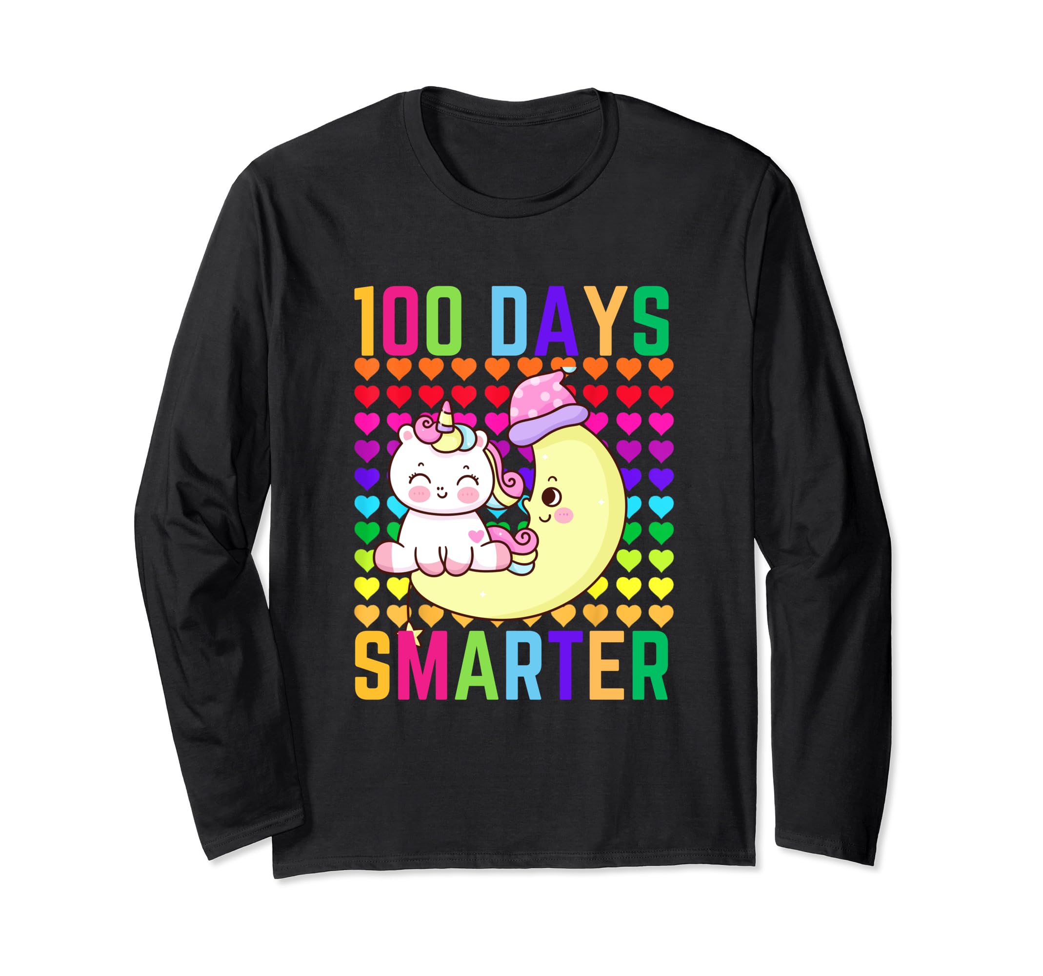100 Days Smarter Girls Unicorn Panan 100th Day of school Kid Long Sleeve T-Shirt
