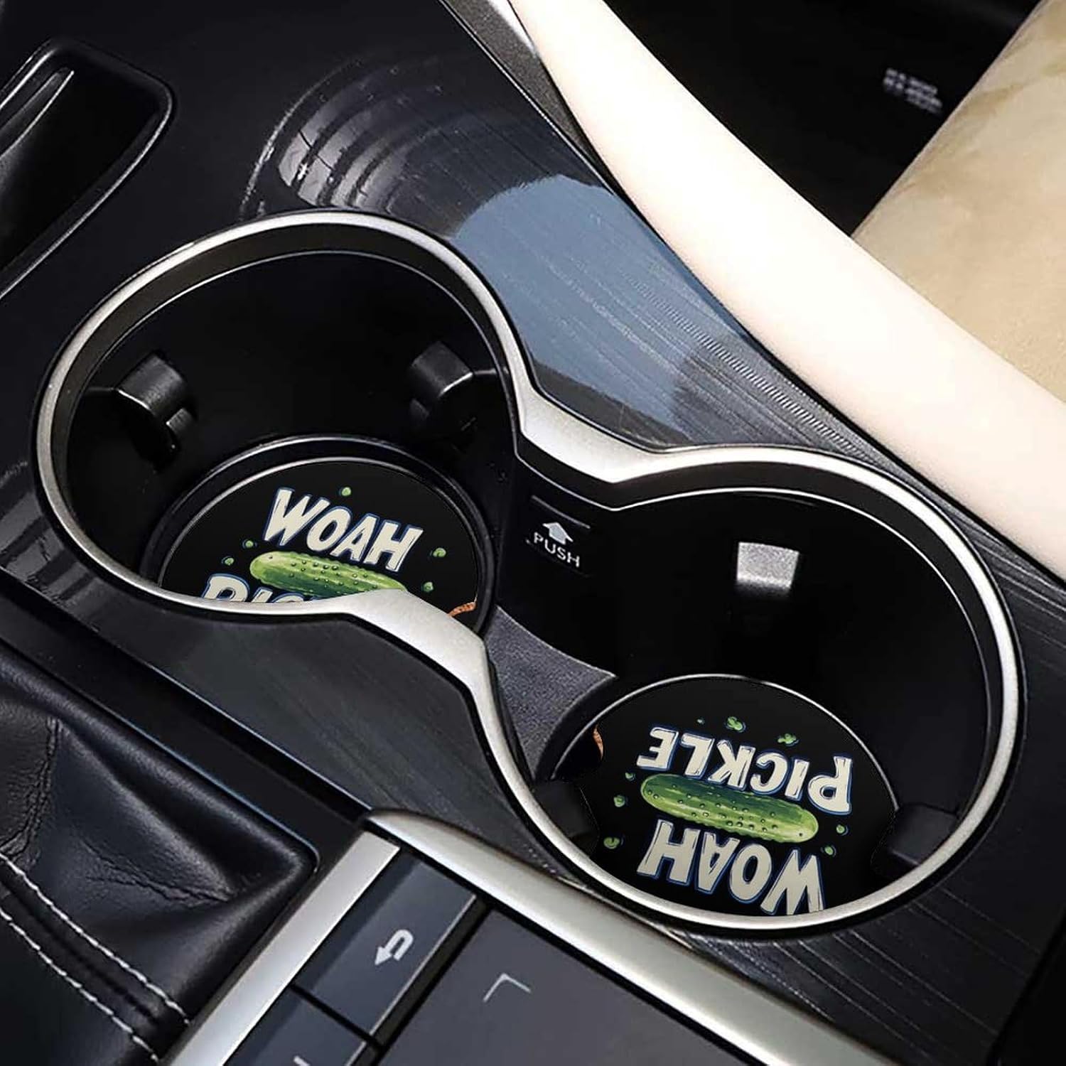 Woah Pickles Cucumbers Car Cup Holder Coaster with Cork Base 2.6 Inches Anti Slip