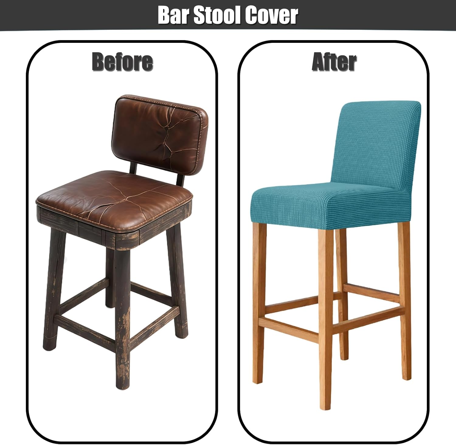 バースツールカバー 6枚 ストレッチ バースツールシートカバー 正方形 取り外し可能 パブ用椅子用スリップカバー 背もたれ付き