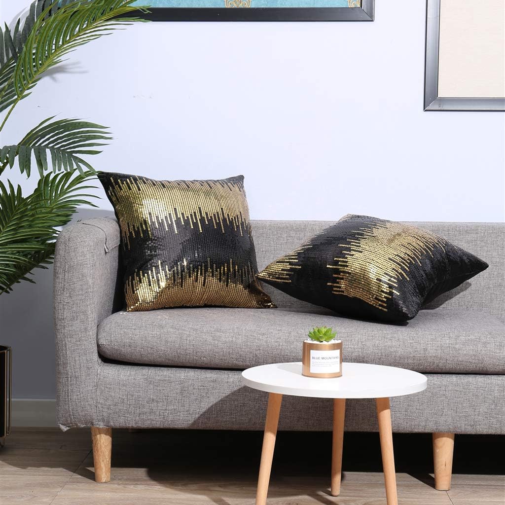 Juya Delight Throw Pillow Case, Sparkly Sequin Pillow Cushion Covers for Couch Sofa Home Decorative,18x18 inches, Black Gold, Set of 2 image 3