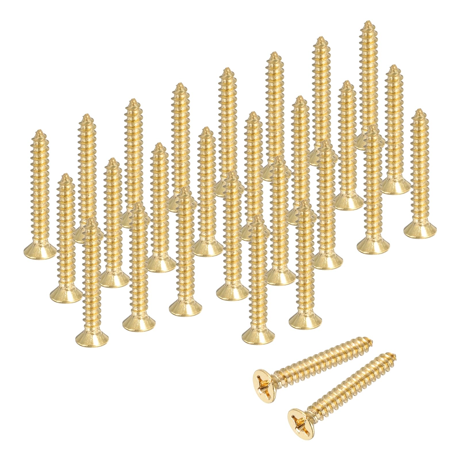 sourcing map Brass Phillips Wood Screws, M3 x 20mm Brass Phillips Flat Wood Screws Self-Tapping Furniture Connector for Door Hinges, Wood Crafts and DIY Projects,(Gold Tone, Pack of 38)