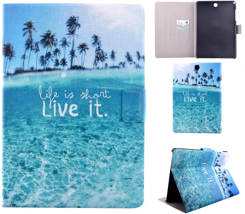 LMFULM® Case for Samsung Galaxy Tab A/SM-T550 /T555 (9.7 Inch) PU Leather Ultra Thin Hard Case Magnetic Case Coastal Coconut Palm Pattern Smart Cover Wake/Sleep Function Stand Case