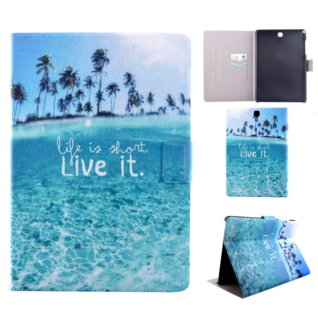 LMFULM® Case for Samsung Galaxy Tab A/SM-T550 /T555 (9.7 Inch) PU Leather Ultra Thin Hard Case Magnetic Case Coastal Coconut Palm Pattern Smart Cover Wake/Sleep Function Stand Case
