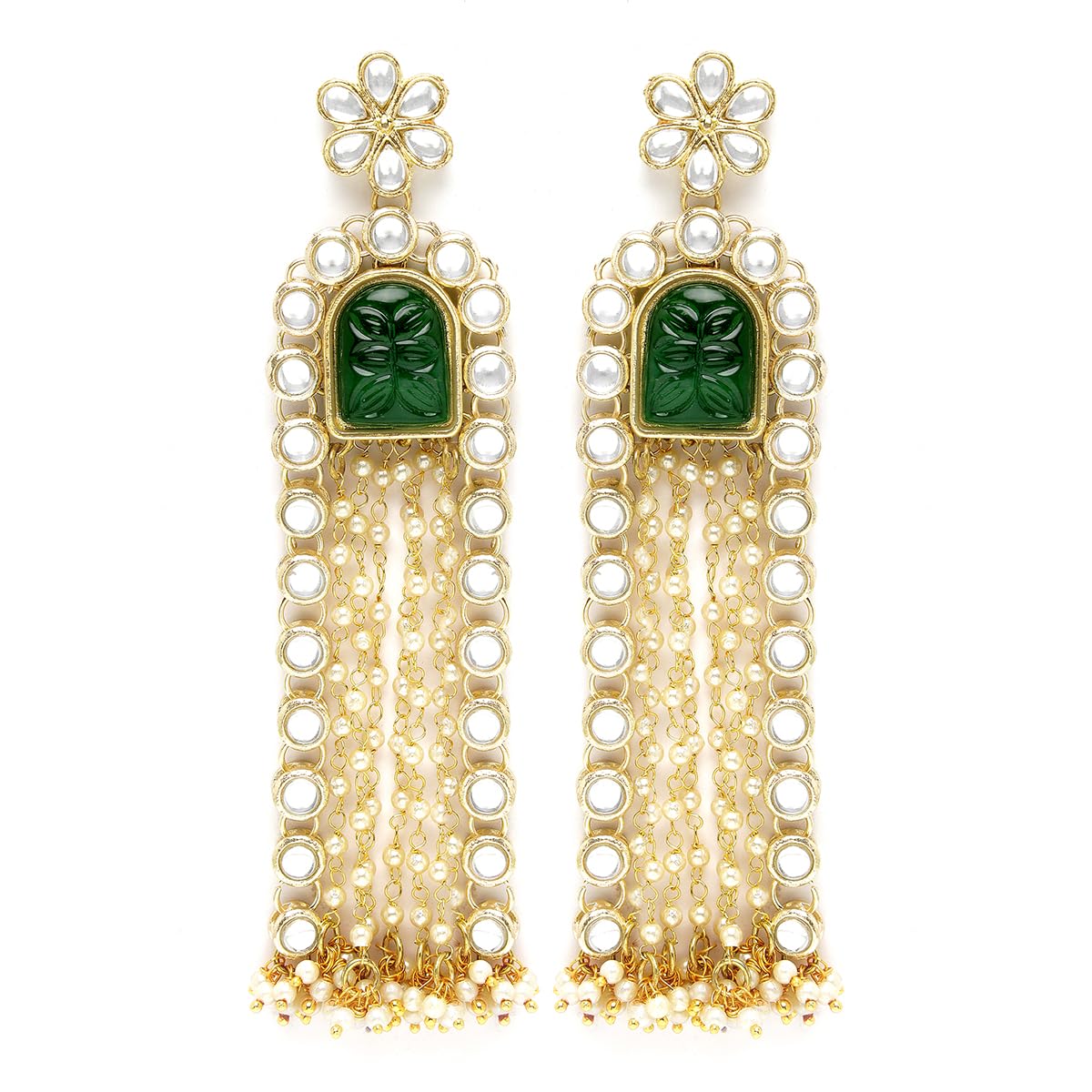 Karatcart Gold Plated Green Carved Kundan Drop Earrings for Women Karatcart Gold Plated Green Carved Kundan Drop Earrings for Women
