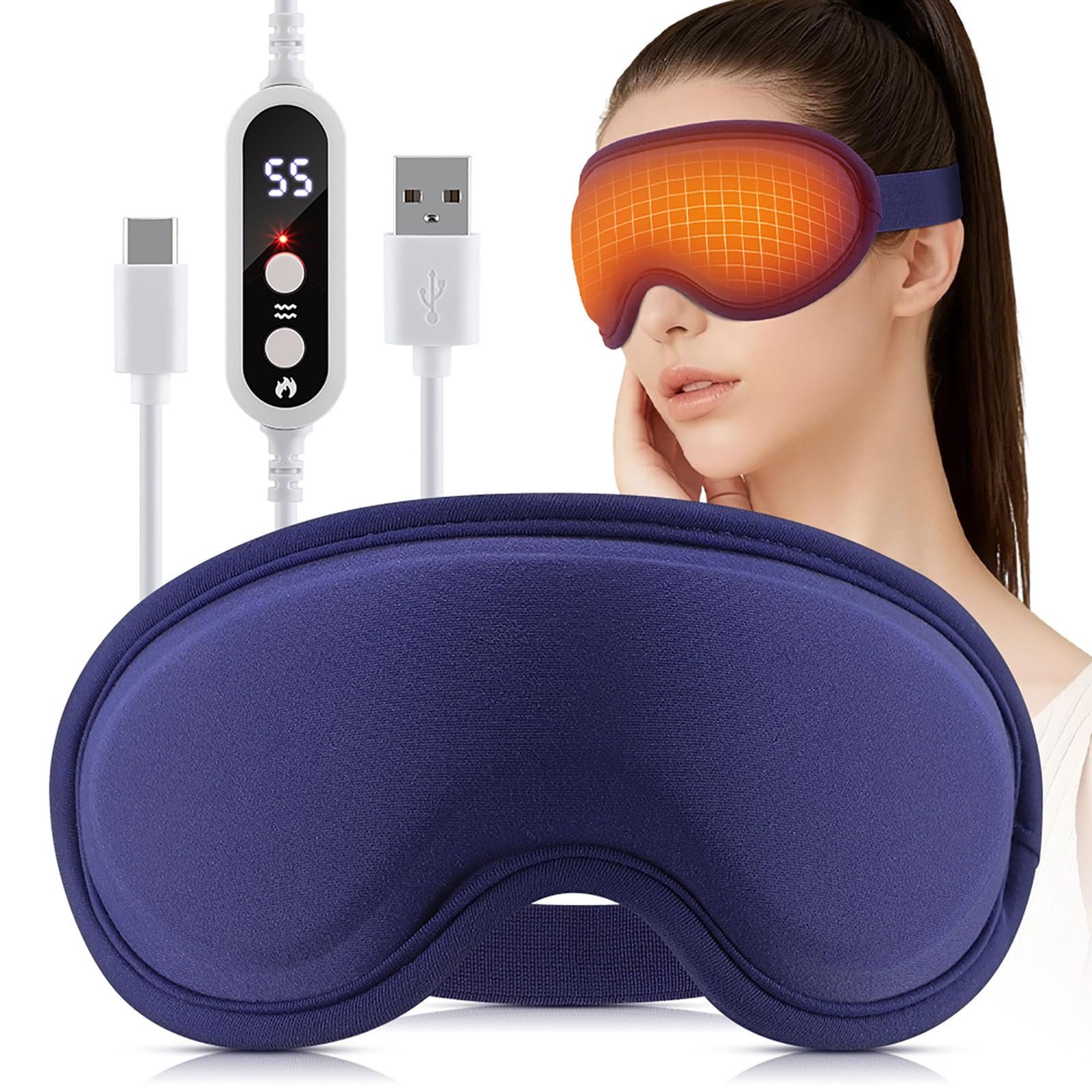 Antifaz de Calor para Ojos electrico con Masaje Vibración, Masajeador de ojos con 6 Modos y 5 Niveles de Calor, Mascara masajeador ojos para Relajación Profunda