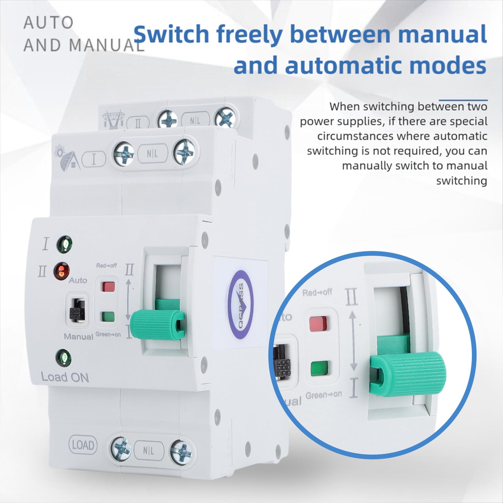 Cuifati Automatyczny/Ręczny Przełącznik Zasilania Mini ATS AC 2P 80A 50/60 Hz, Transfer ATS dla Zasilacza Awaryjnego w Domu, Podwójny Automatyczny Przełącznik Wyboru Zasilania