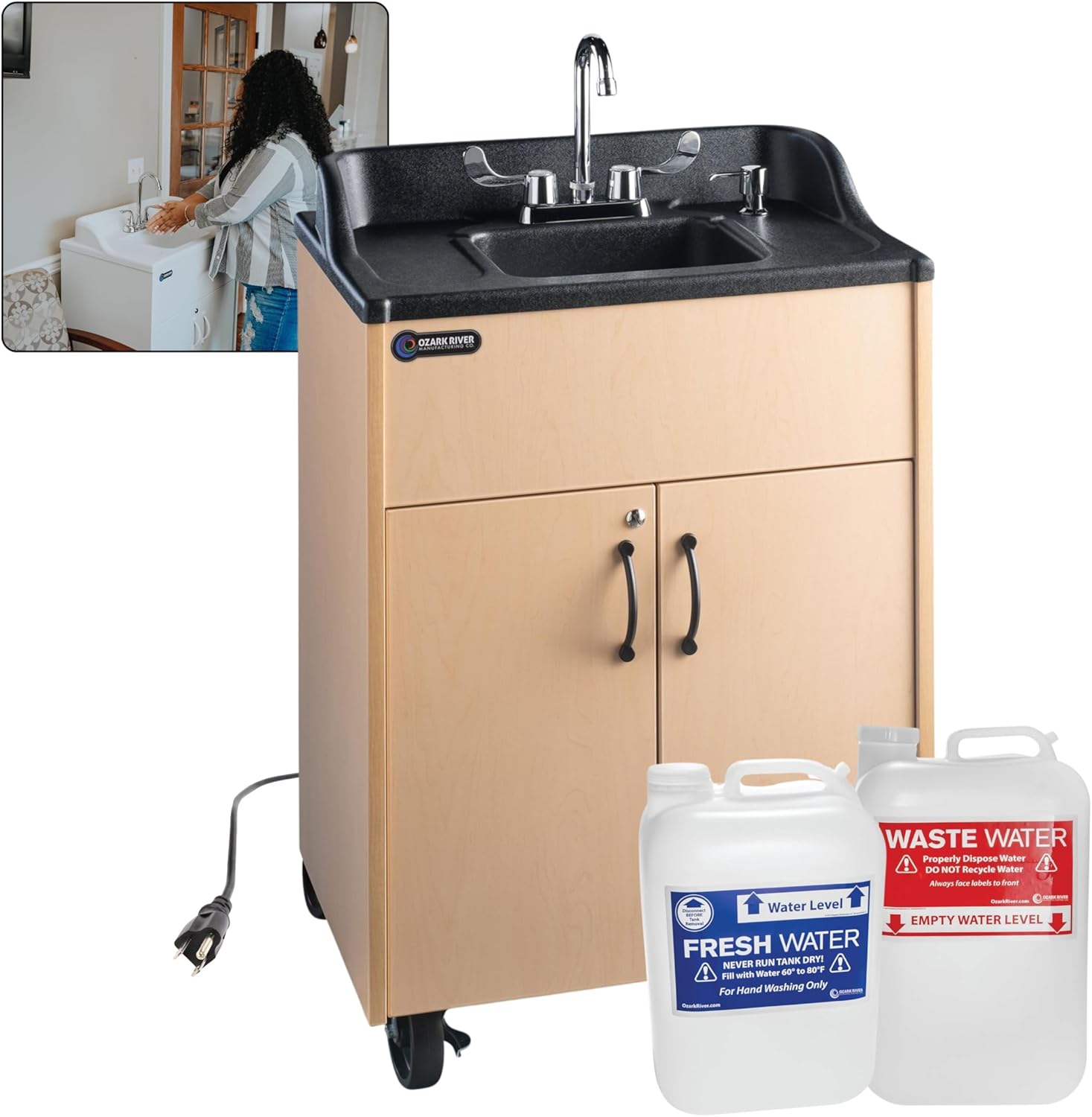 Ozark River Portable Sinks Premier Black & Extra Water Tanks Bundle, Black Laminate-ABS, Portable Sink with Hot Water, Self-Contained Sink, Portable Hand Washing Station, 110V