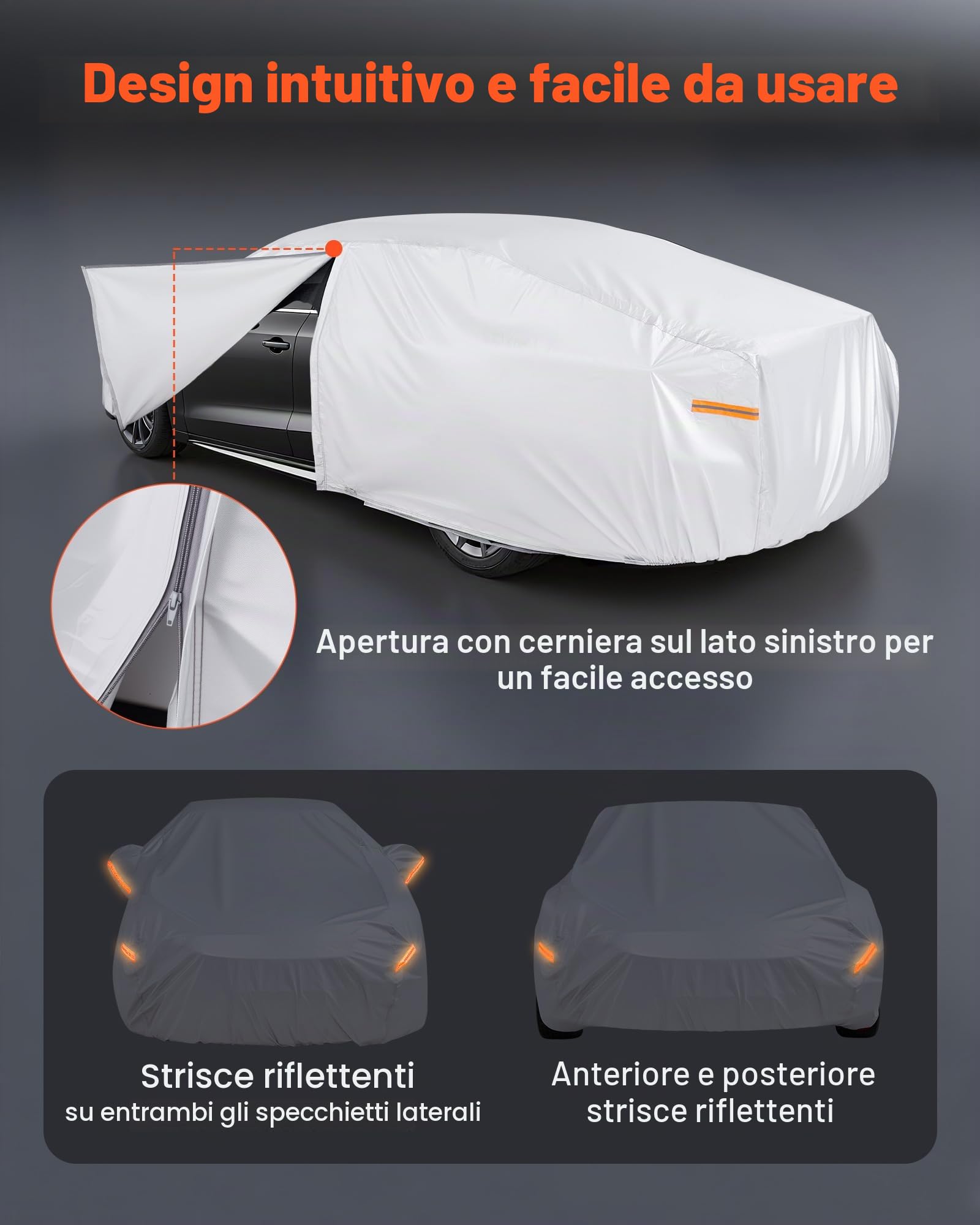 VEVOR Telo Copriauto, Telo per Auto Impermeabile per Modelli di Berline Europee di Medie Dimensioni, Protezione Completa su Misura Neve, con Cerniera Sulla Portiera e Fodera in Cotone, Argento