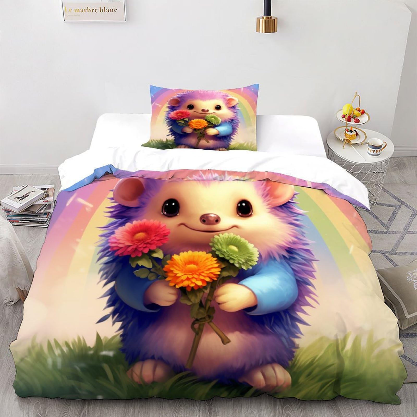 Parure de lit hérisson en microfibre 135x200 cm avec sa taie d'oreiller