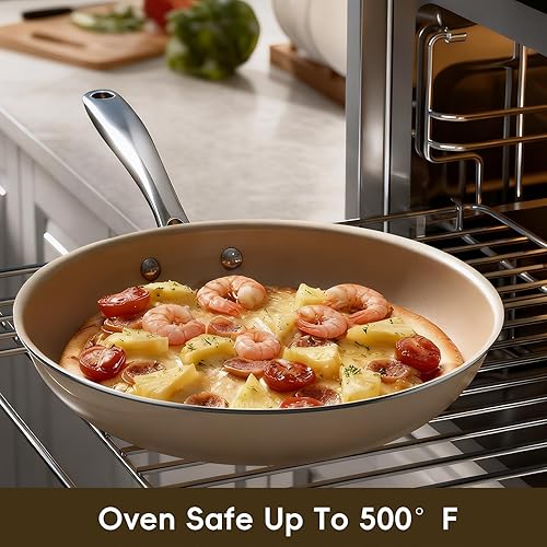 Miniatura 5 de Juego de sartenes antiadherentes de cerámica, sartenes no tóxicas para cocinar, sartenes para huevos, adecuadas para inducción, utensilios de cocina