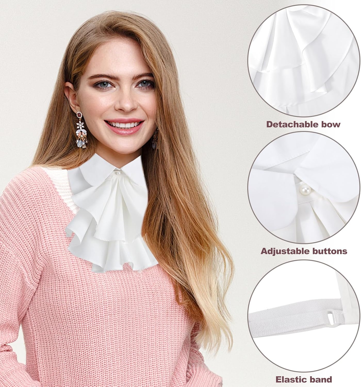 XEPST Detachable Fake Collar Women’s Dickey Collar Victorian Blouses for Women Colonial Costume European Vintage Palace Adjustable Half Shirt Collars White - Image 4