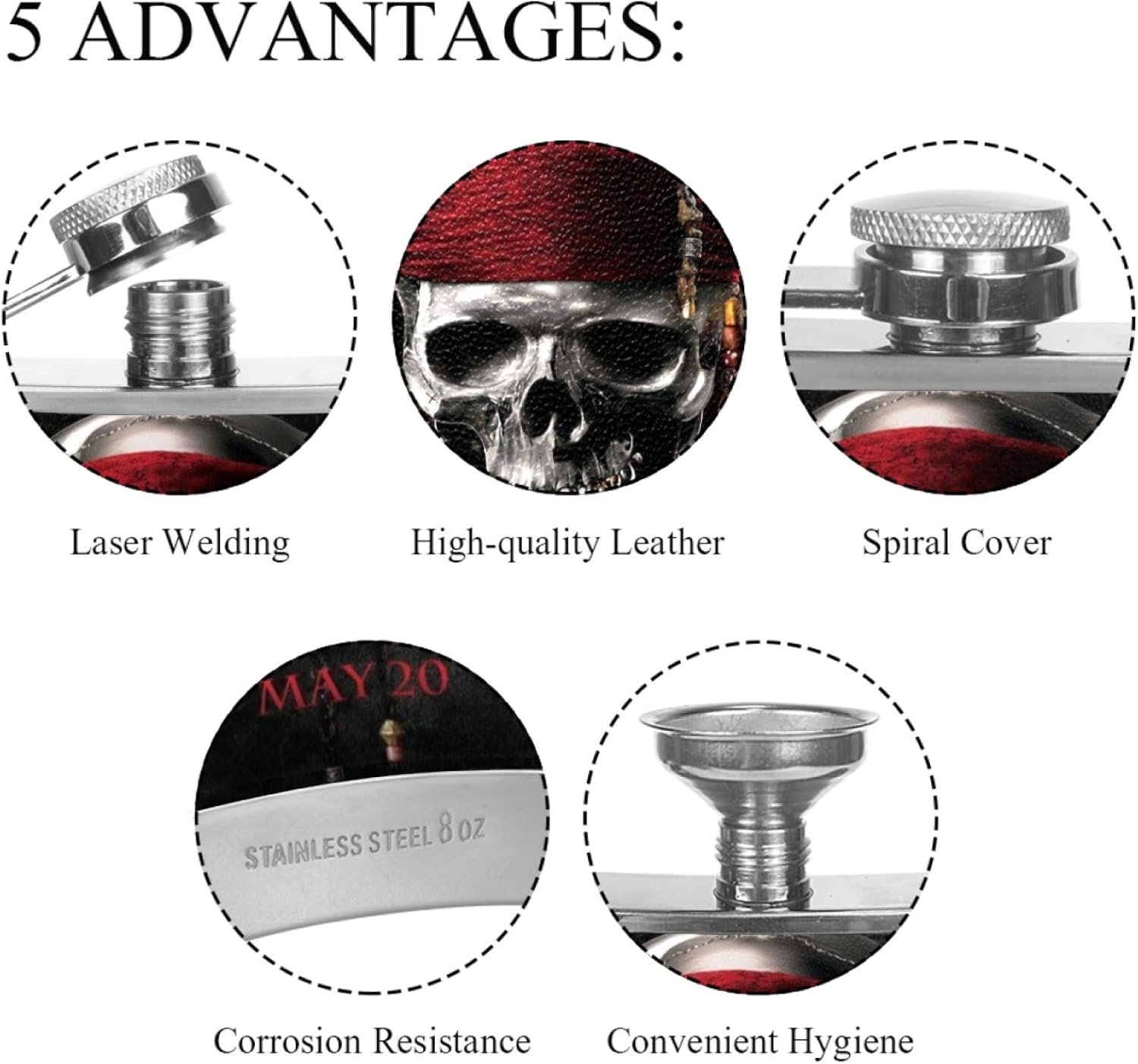  | Liquor Hip Flask Pirate Flagon 8 Ounce Stainless Steel Pocket Drinking Flask Whiskey Flask with Funnel for Men and Women Festival Gift 3.6x6in: Flasks