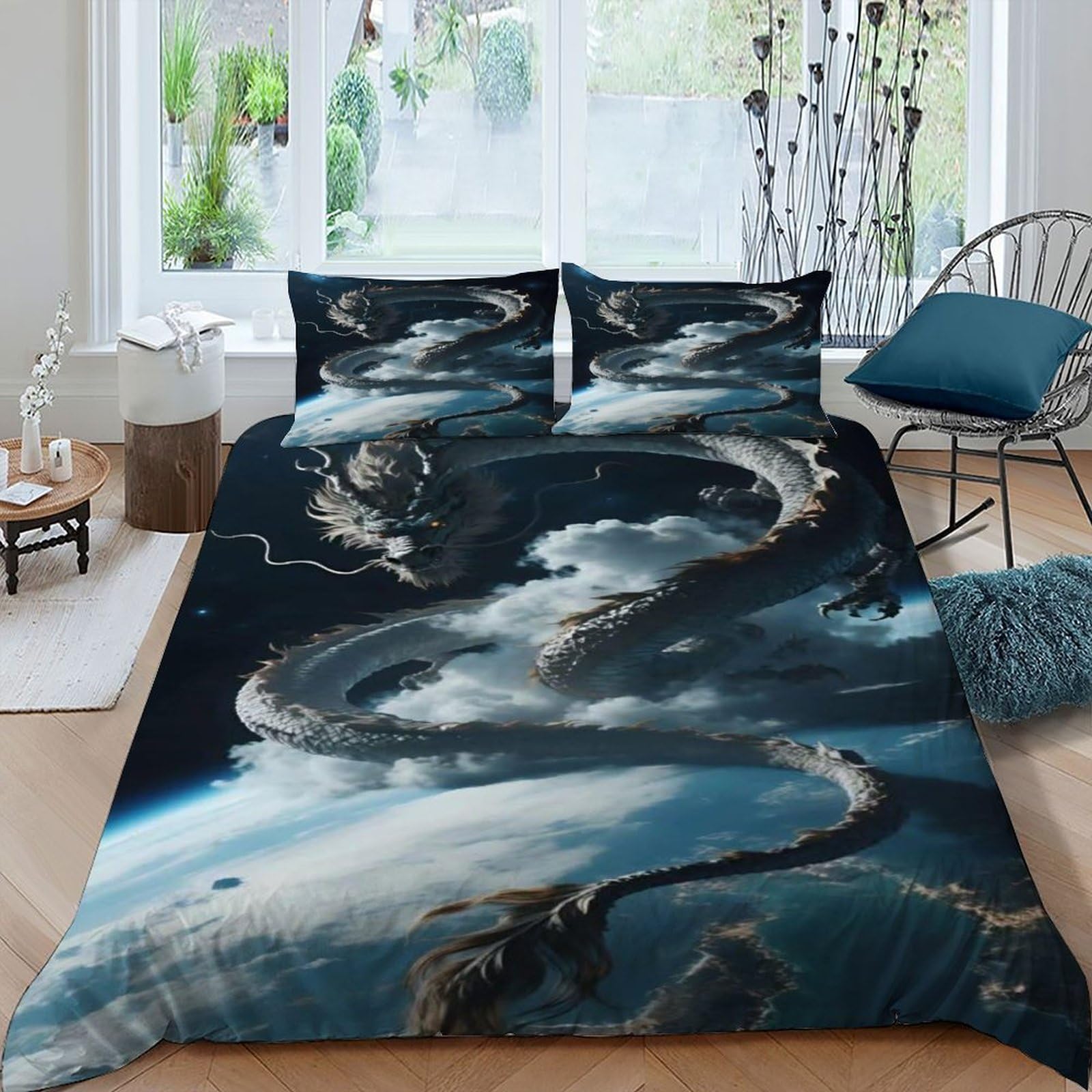 Housse de couette dragon imprimée de haute qualité avec fermeture éclair pratique