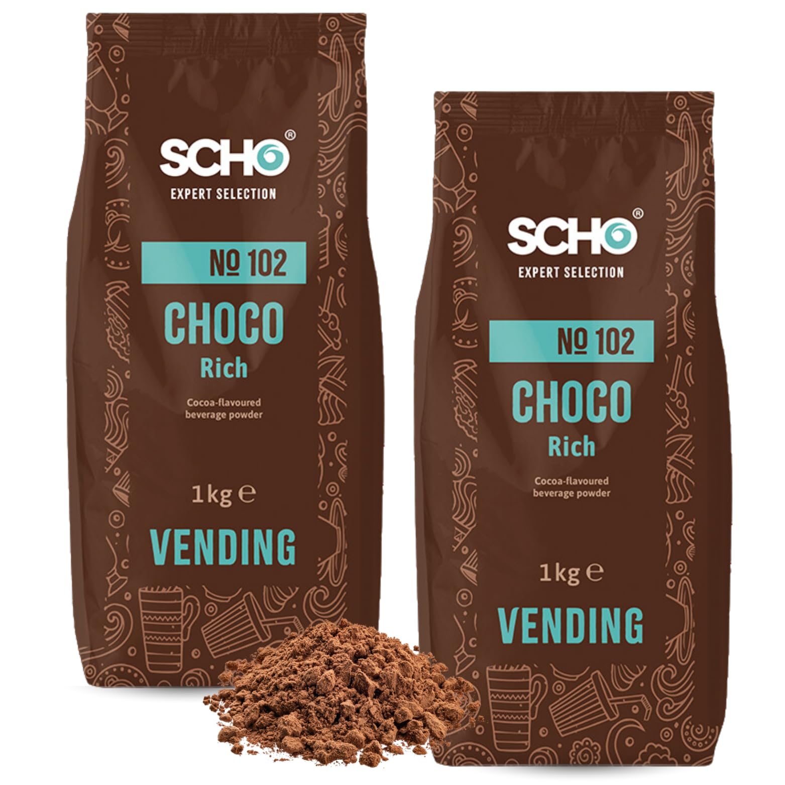 SCHO | Chocolat en Poudre " Choco Rich n°102" | 2x1kg de Poudre Soluble pour Boisson Instantanée