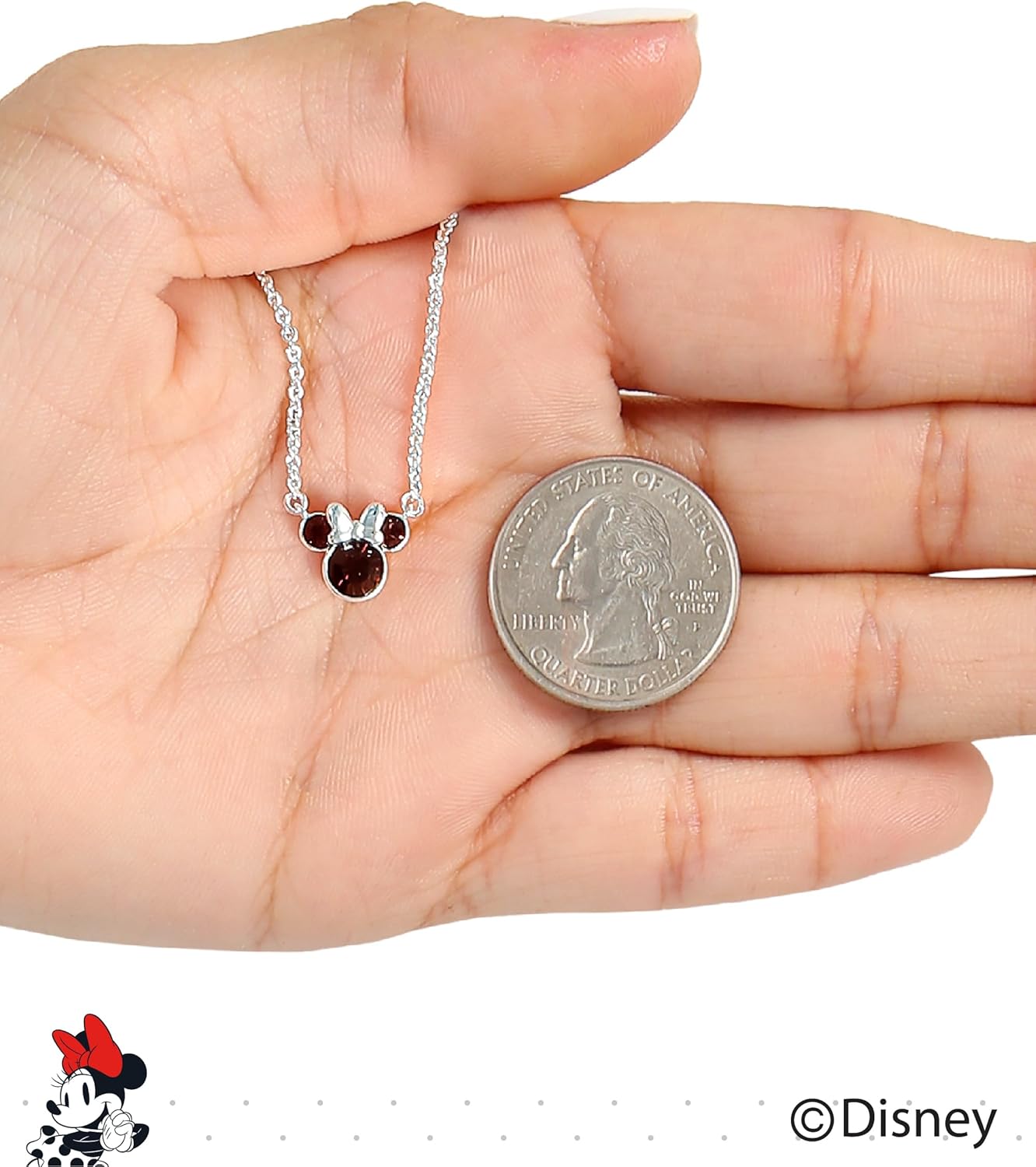 Disney Minnie Mouse Crystal Birthstone Jewelry, Birth Month Pendant Necklace, Silver Plated