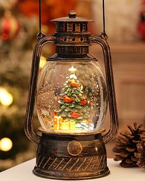 Snow Globe Christmas Decorations, Musical Christmas Snow Globes Glitter Tree Lantern Light Up 6H Time USB Lined/Battery Festival Snow Globes for Adults