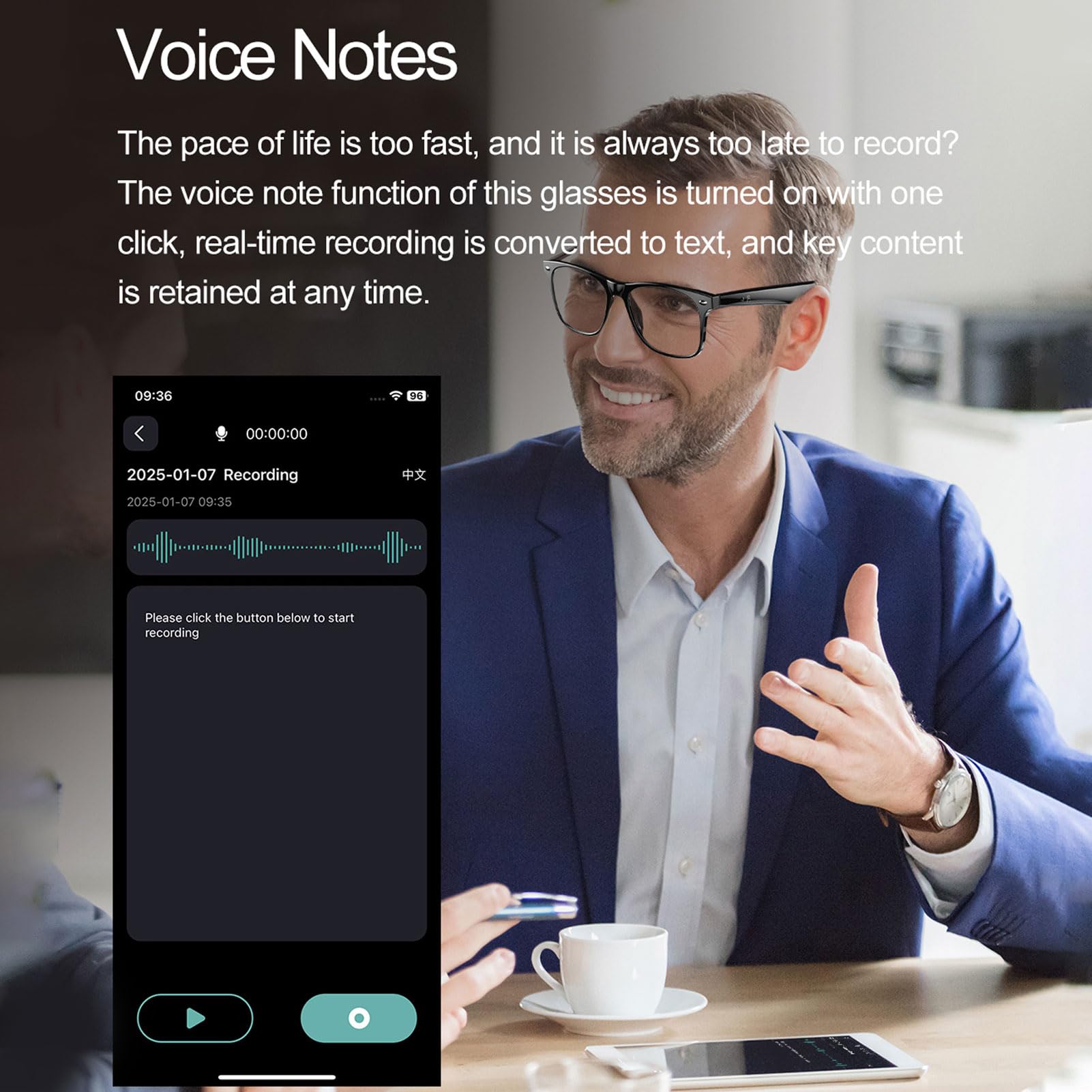 LYFDUW Ai Translation Smart Glasses Bluetooth for Men Women with 140 Language Real-Time Translation Immediately,Travel Meeting Trade Business (Blue)