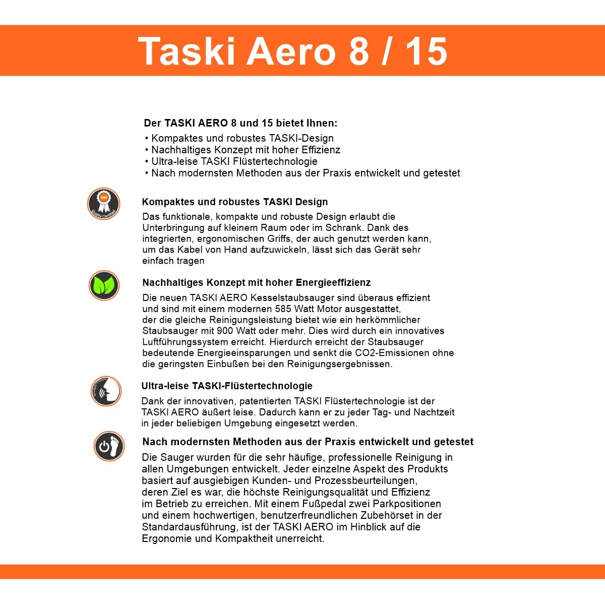 Taski Aero 15 Euro Staubsauger Kesselsauger Orange Grau Flüstermotor inkl. Duft 5 Staubsaugerbeutel