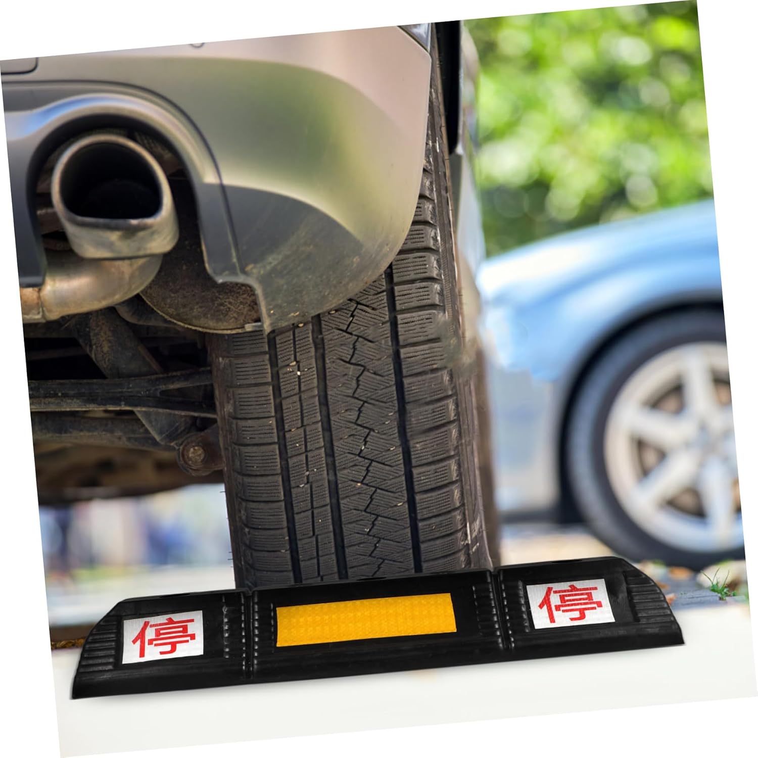 ABOOFAN Heavy Duty Rubber Parking Stopper Durable Driveway Blocker Anti-Slip Texture for Garage Use Double-Stop Design for Vehicle Safety Easy Installation for