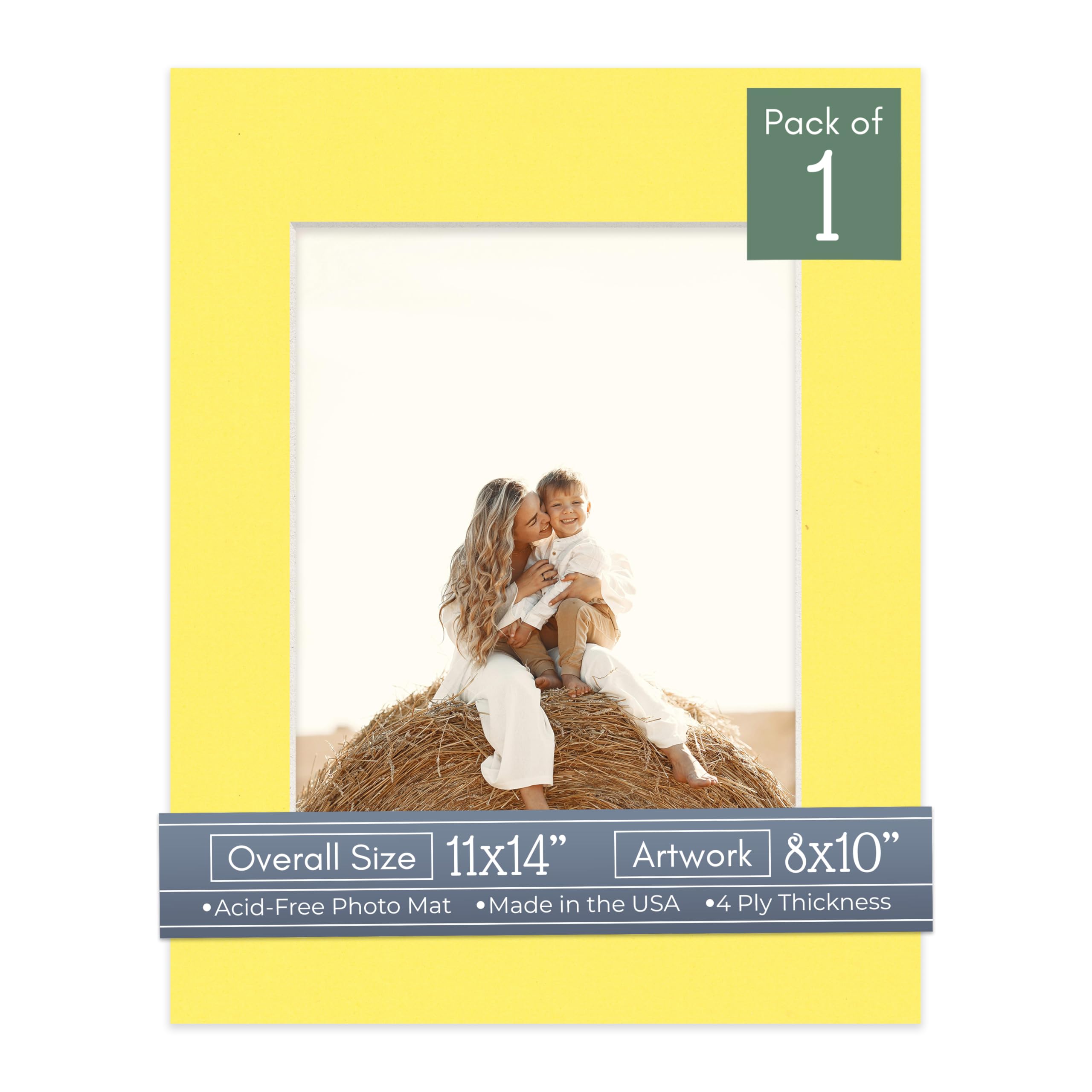 CountryArtHouse 11x14 Precut Picture Frame Mats, White Core Bevel Cut, Acid Free 4-Ply Mat Board – Fits 8x10 Photos, Professional Photo Mat Inserts