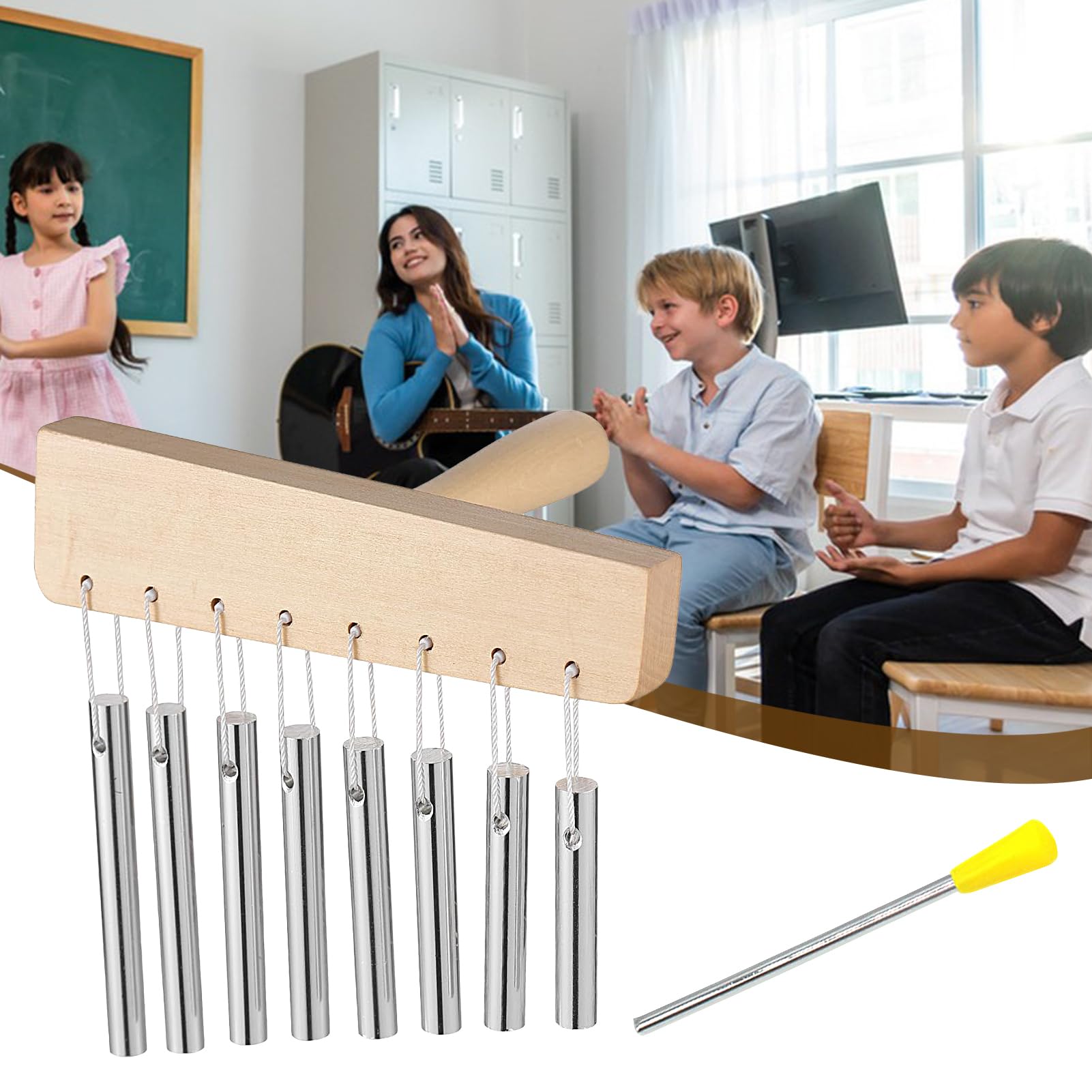 Percussion Chimes,8 Note Campane Di Legno Per Yoga - Strumento Musicale Per Principianti Richiamo Attenzione