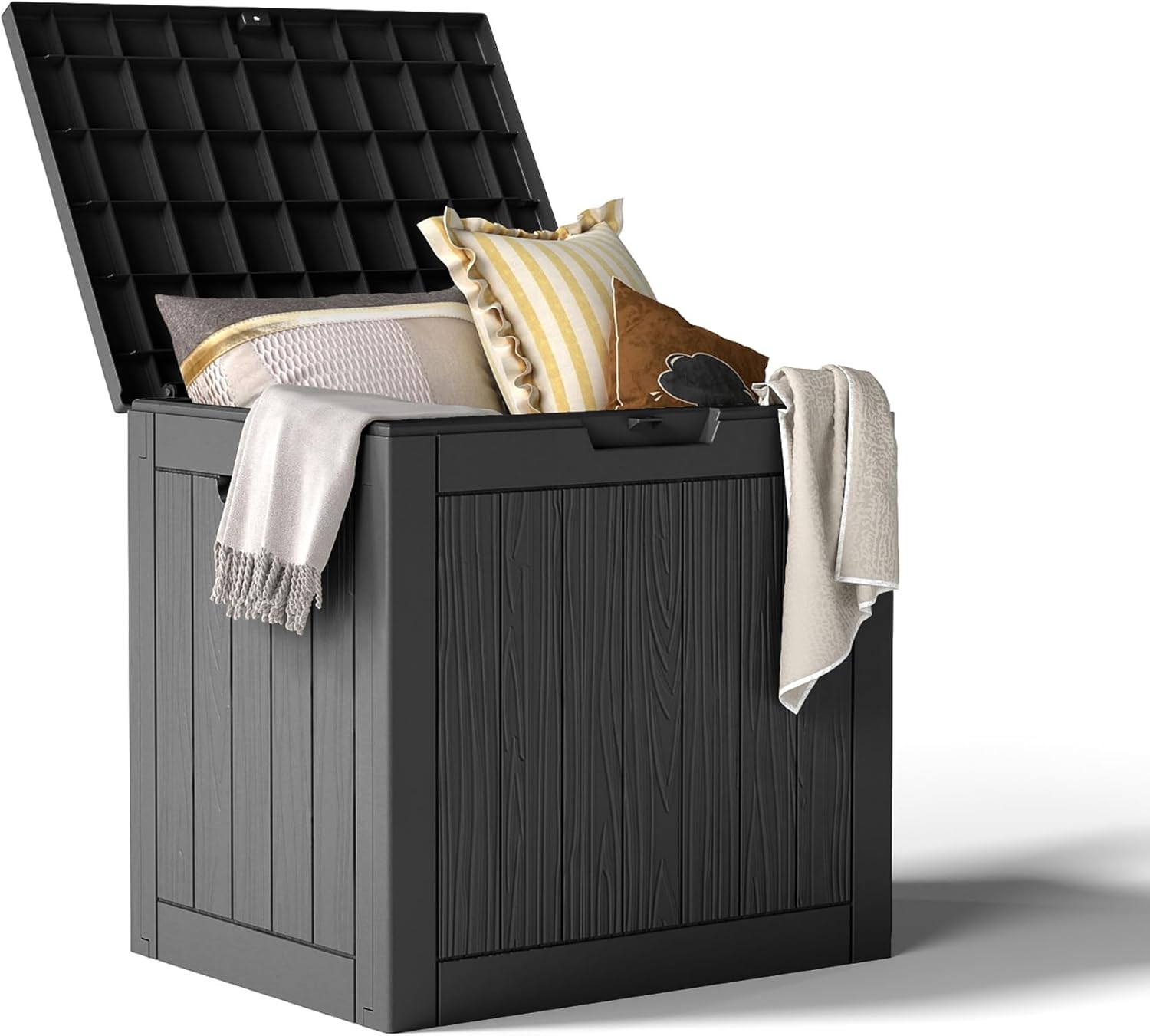 KFY 35 Gallon Waterproof Resin Deck Box with Lockable Latch - UV-Resistant Outdoor Storage for Patio Cushions, Garden Tools, Black