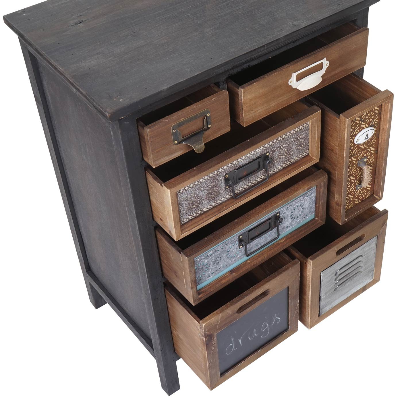 Mendler Apotheker-Schrank HWC-A43, Tanne Holz massiv Vintage, 78x55x35cm | Kommode, Patchwork