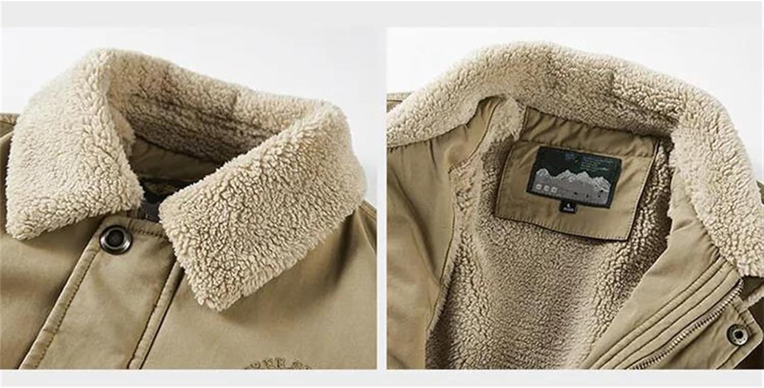 Men's Cotton Bomber Jacket Warm Parka Casual Cargo Coat Thick Fleece Lining Fashion Outdoor Winter Outwear