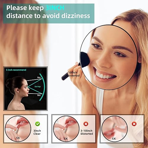 Miniatura 6 de Suupvaor Espejo de aumento 5X con 3 ventosas, espejo grande con aumento de 6 pulgadas, espejo de maquillaje redondo de viaje 5X con alto aumento,