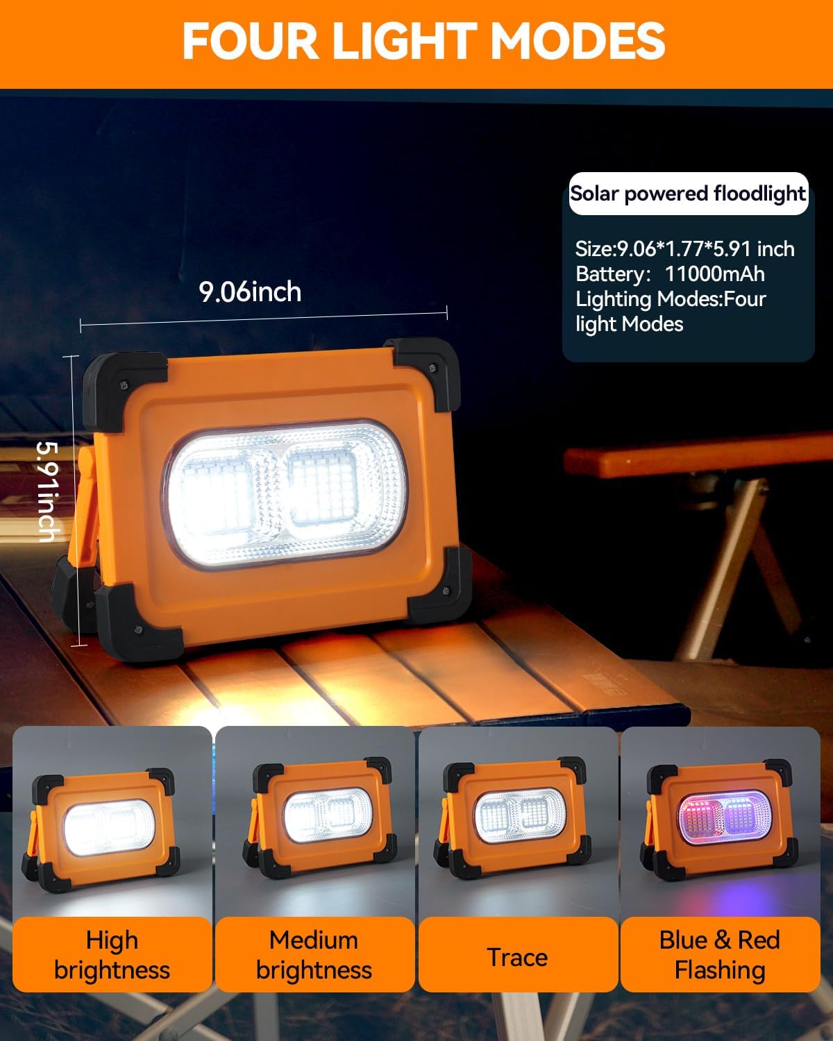 Horenom 11000mAh Portable Solar Rechargeable Work Light, 70 LED Flood Light with Magnetic Back for Camping Tent Fishing Underhood Garage Hiking Construction Mechanic Outdoor Emergency, 80w Power Bank