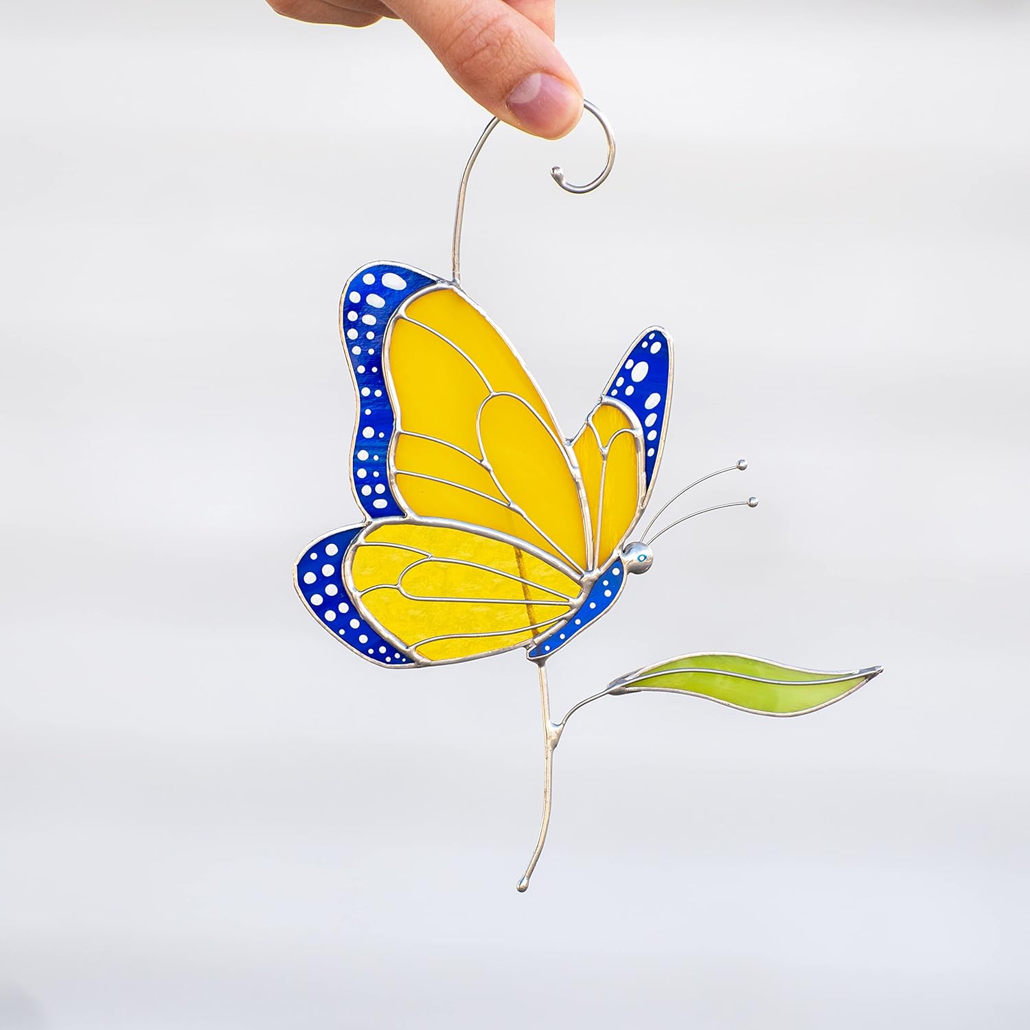 Monarch Butterfly Ukrainian Flag Butterfly Handmade Stained Glass Suncatcher Stained Glass Window Hangings Unique Indoor Ornament & Outdoor Decor (UKRAINIAN) : Handmade Products