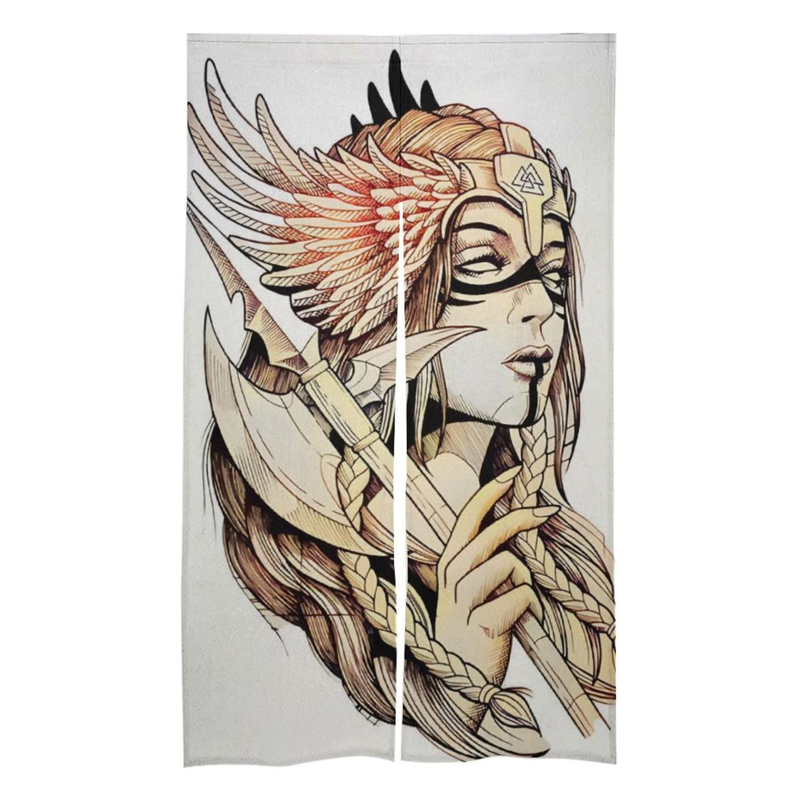 Rideau diviseur de cuisine Viking Valkyrie imprimé 3D en lin pour noren de porte