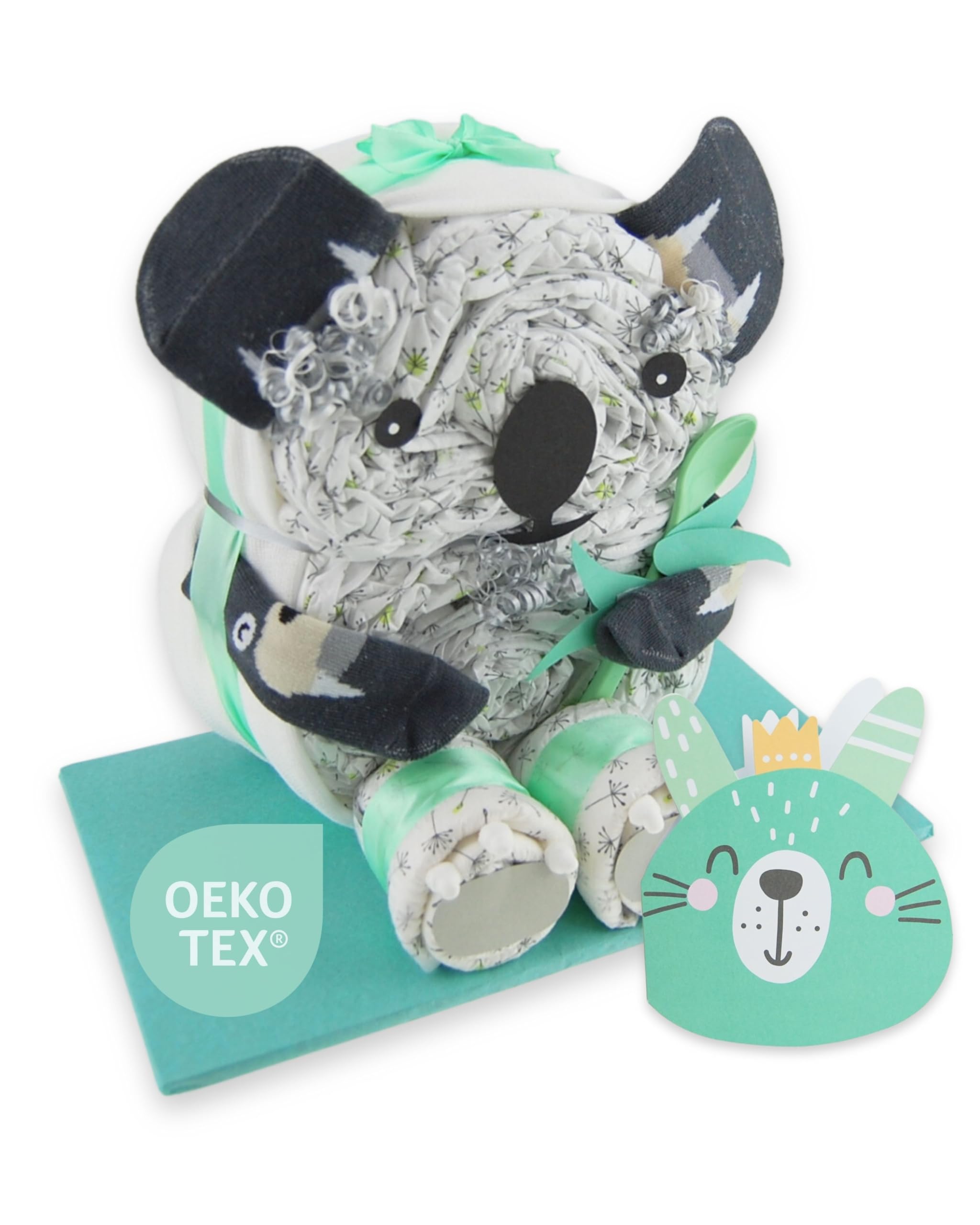 com – Koala | Windeltorte in Grün - inkl. 26 LILLYDOO Windeln | Geschenk zur Geburt | Taufgeschenk | Geschenk zur Babyparty – handgefertigt