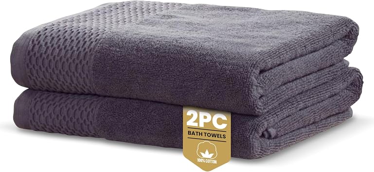 Rapport HomeEden Weave Bath Towels 2-Pack | Steel Grey, 70x120cm | 100% Cotton 500gsm | Oeko-Tex Made in Green & BCI Certified