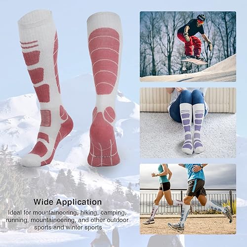 Miniatura 5 de Calcetines de esquí de lana merina térmicos hasta la rodilla para invierno, deportes de nieve y caza para hombre y mujer