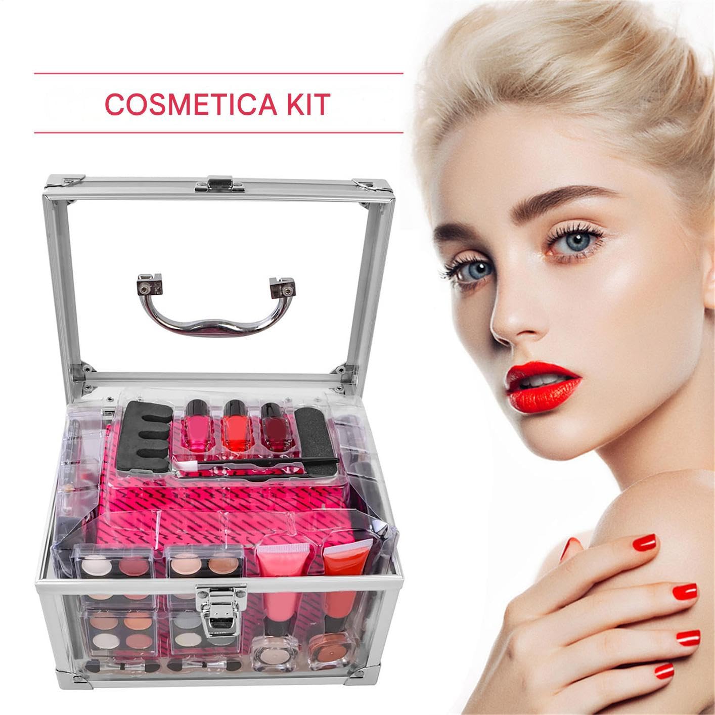 Kit Trucco per Principianti Set Da Viaggio Compatto Con | Portatrucchi con Ombretti Fard Pennelli per Adolescenti Viaggio Teatro Matrimonio Sposa Halloween